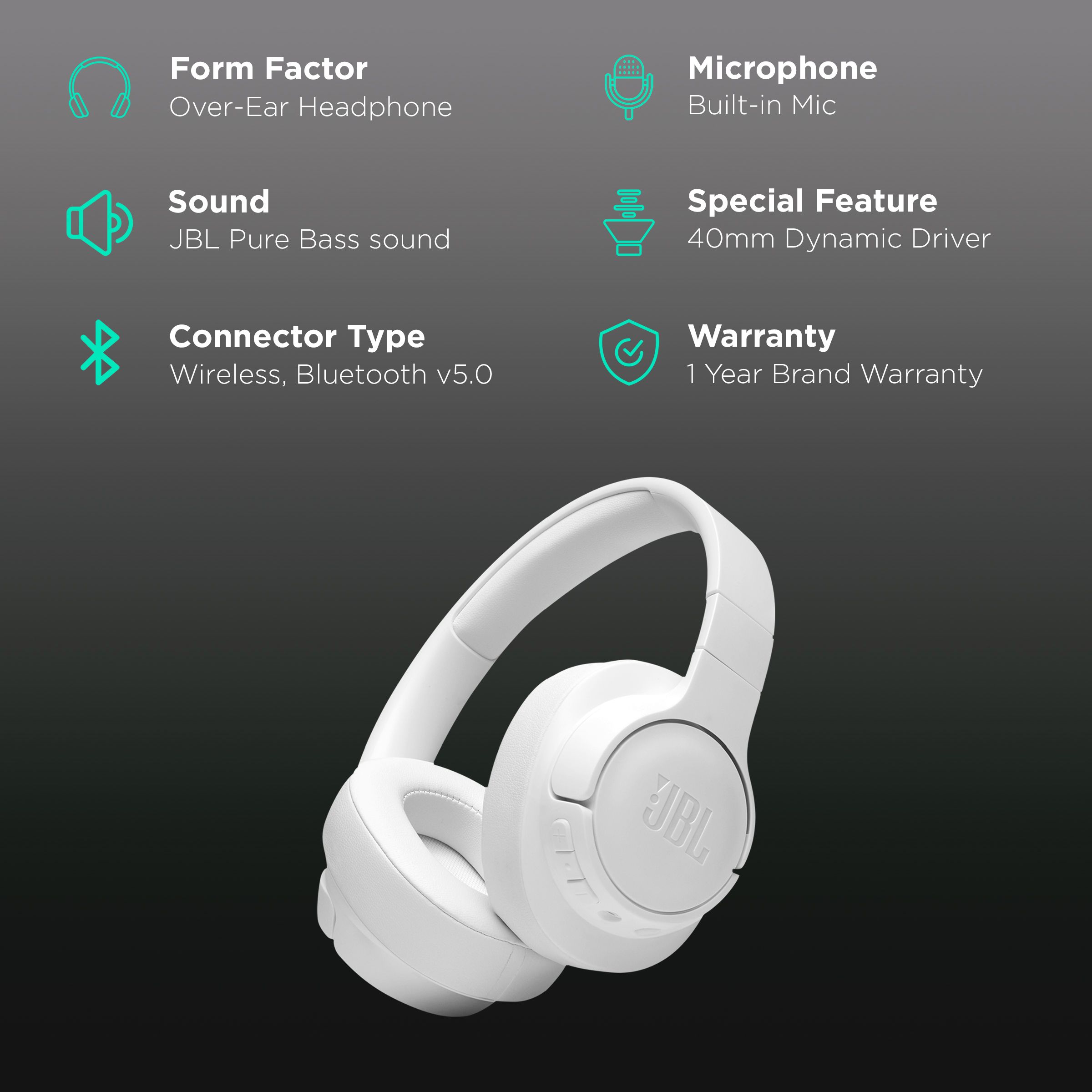 Buy JBL Tune 710 JBLT710BTWHT Bluetooth Headset with Mic (50 Hours ...